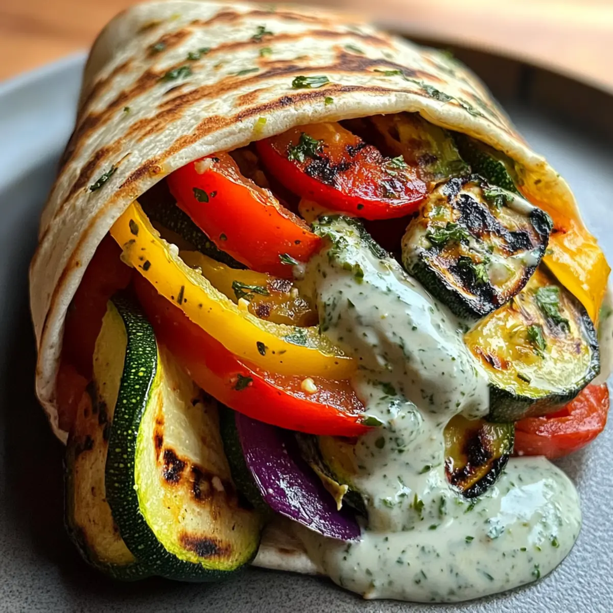 Grilled Mediterranean Veggie Wrap with Zesty Herb Sauce Bliss
