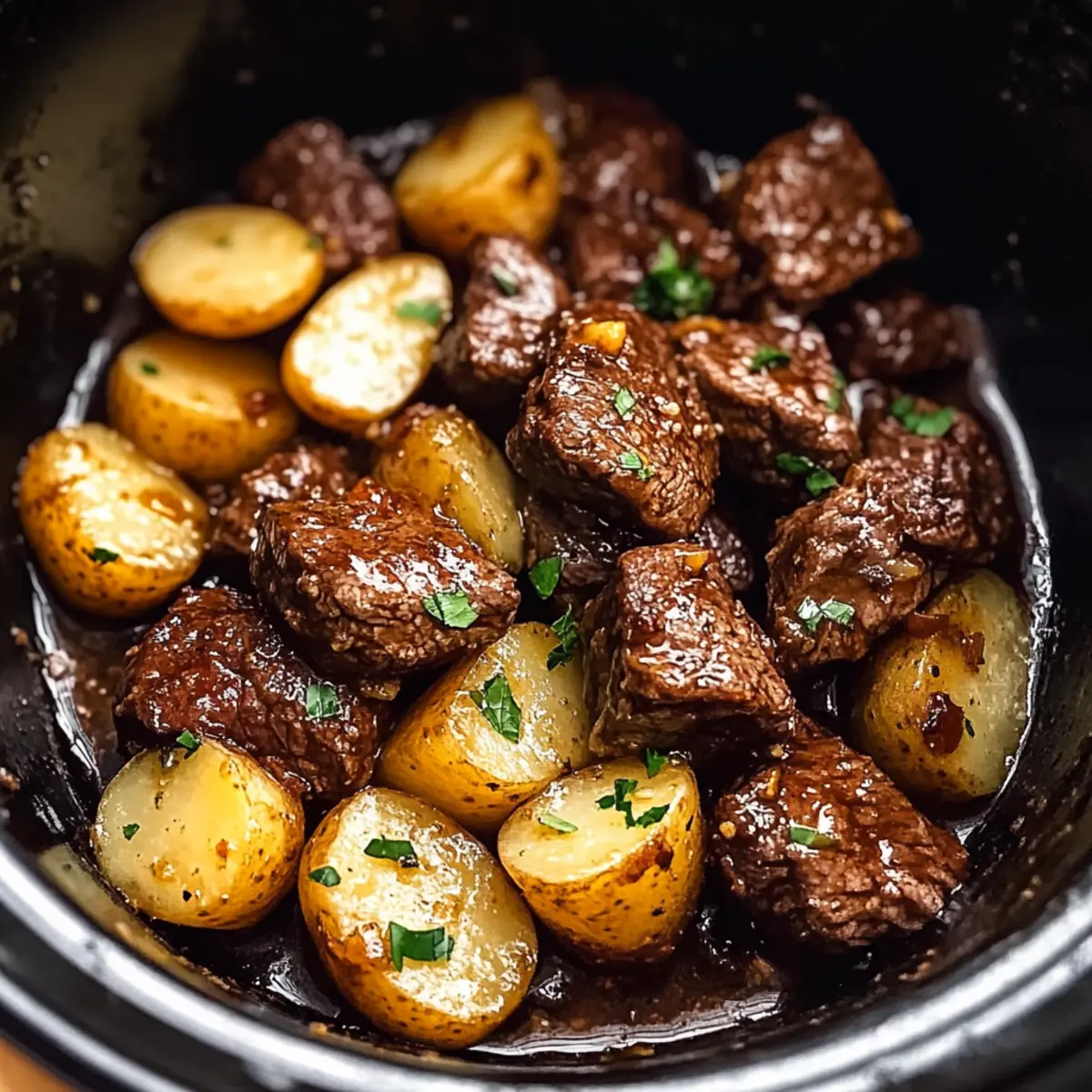 Slow Cooker Garlic Butter Beef Bites with Potatoes Bliss
