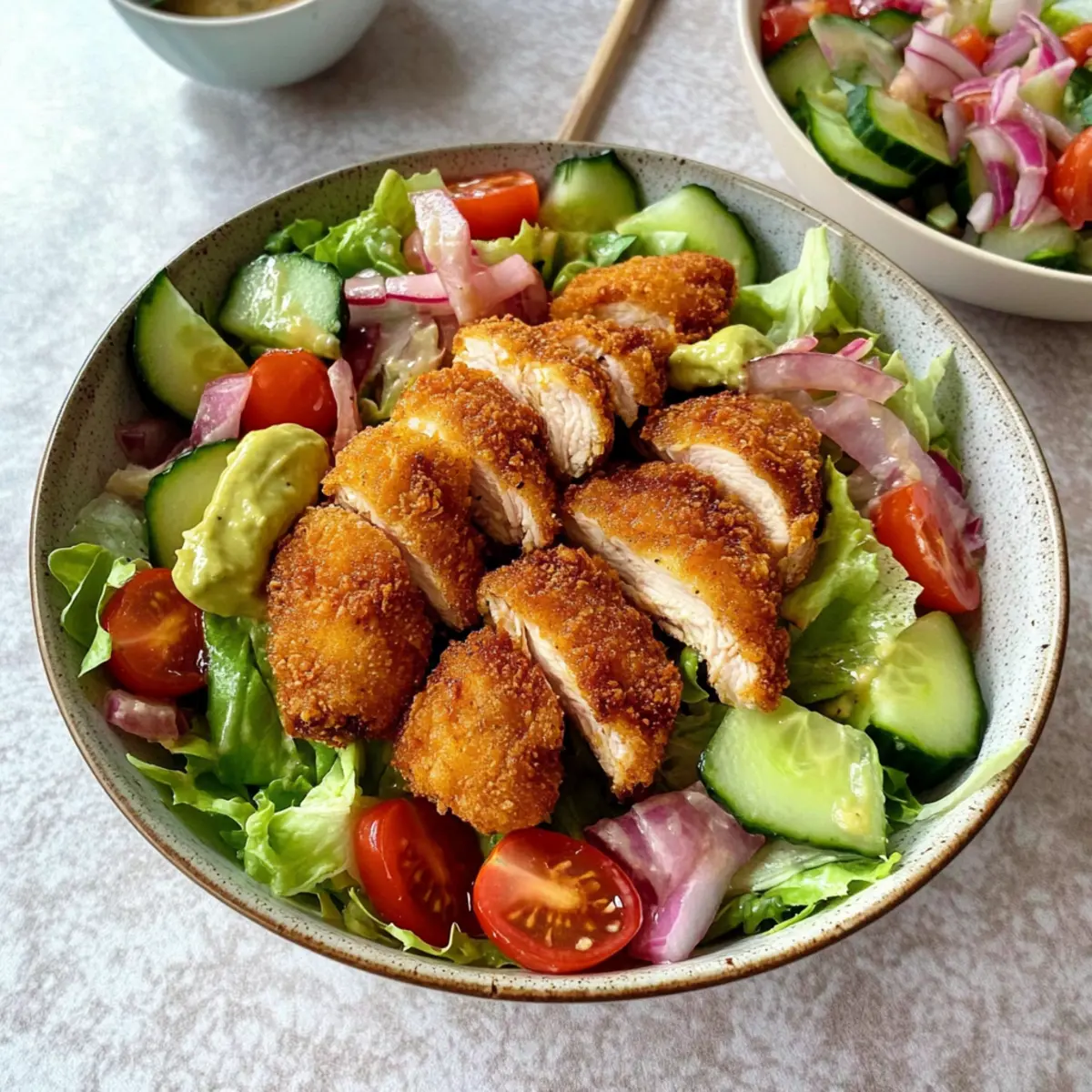 Crispy Air Fried Chicken Tender Salad with Honey Mustard Delight
