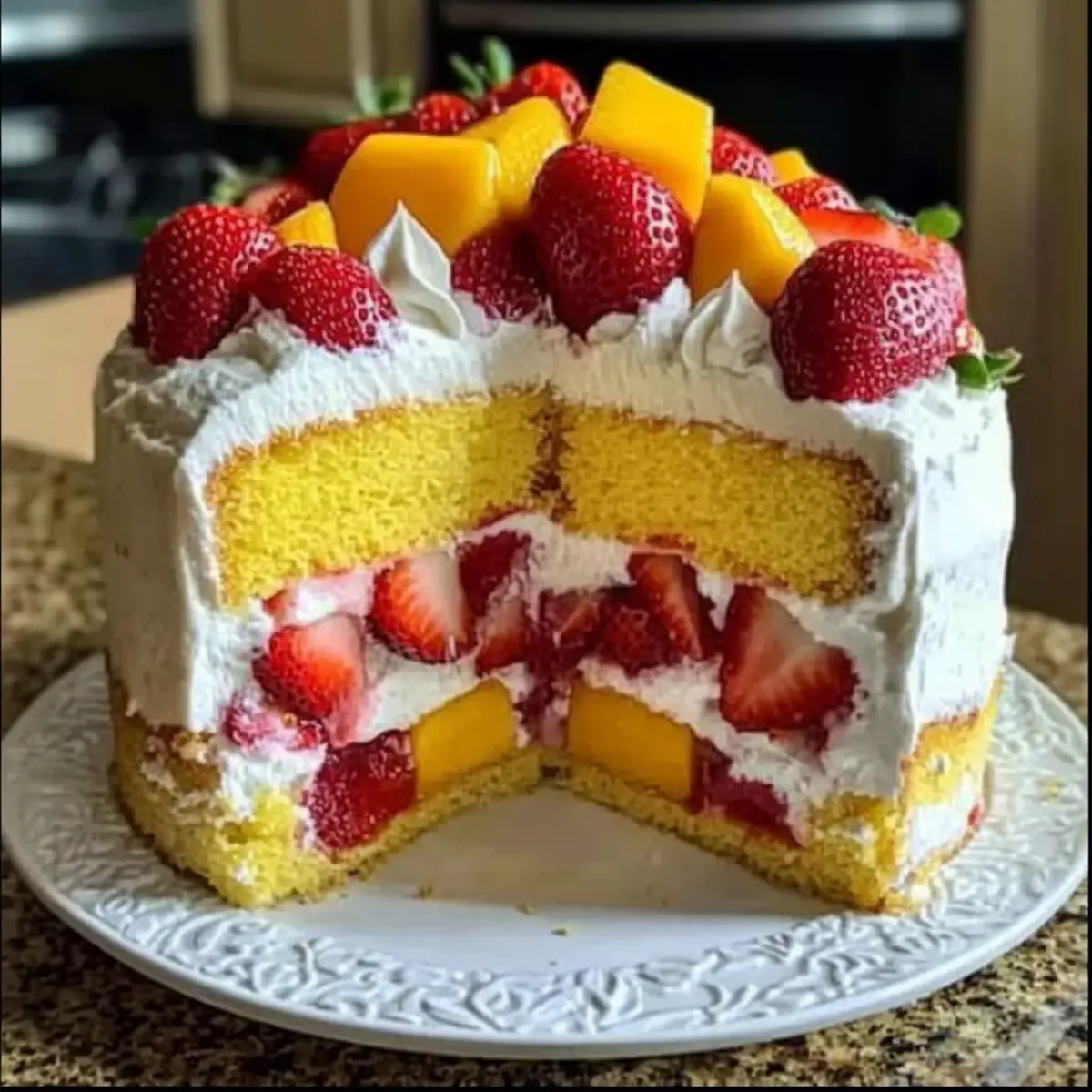 Delightful Strawberry Mango Split Cake to Brighten Your Day