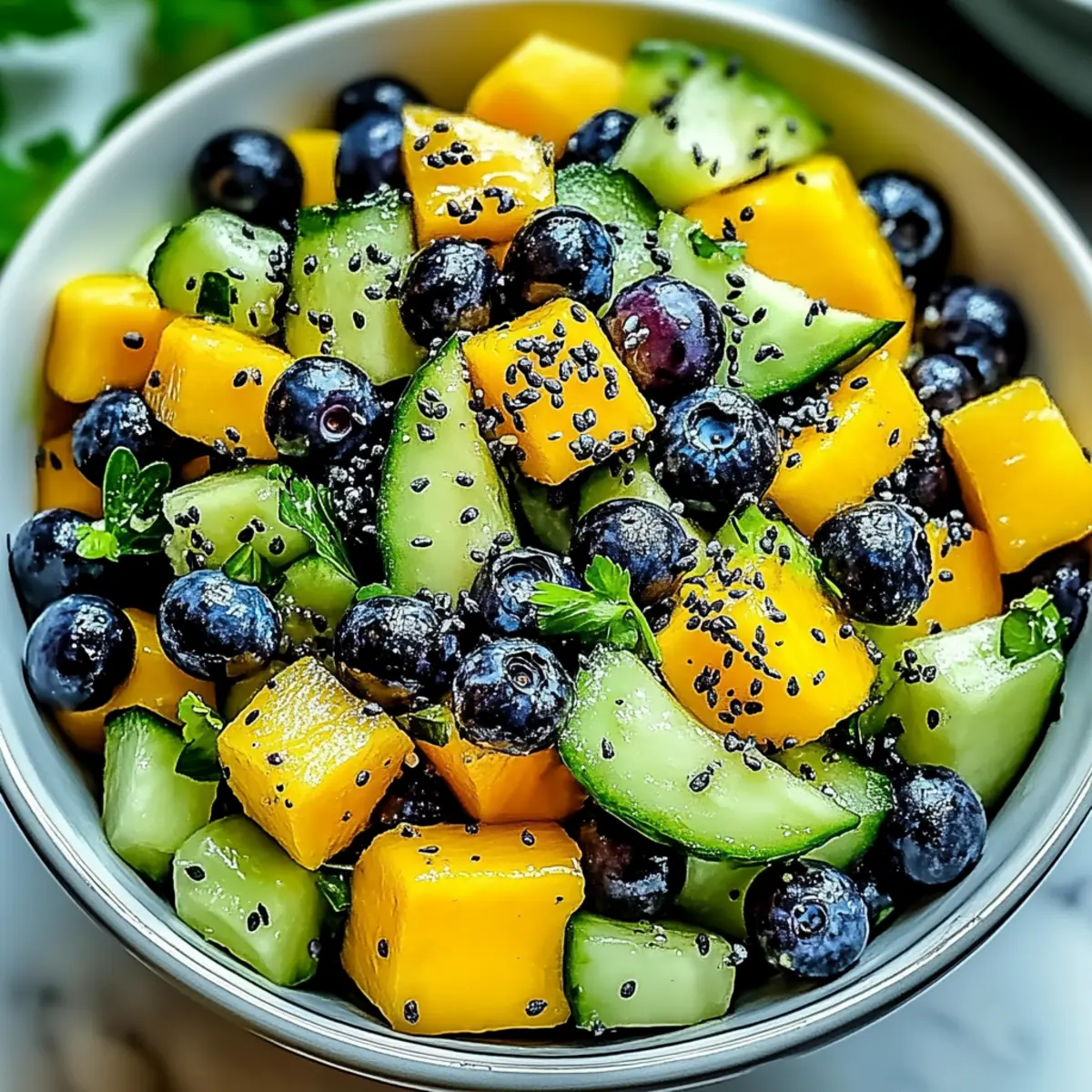 Fresh Mango Cucumber Salad with Blueberries and Avocado Bliss