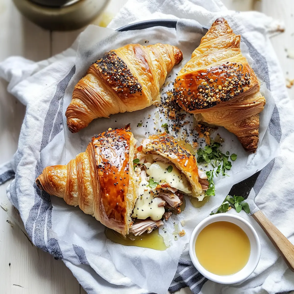 Buttery Garlic Baked Croissants with Turkey & Havarti Bliss