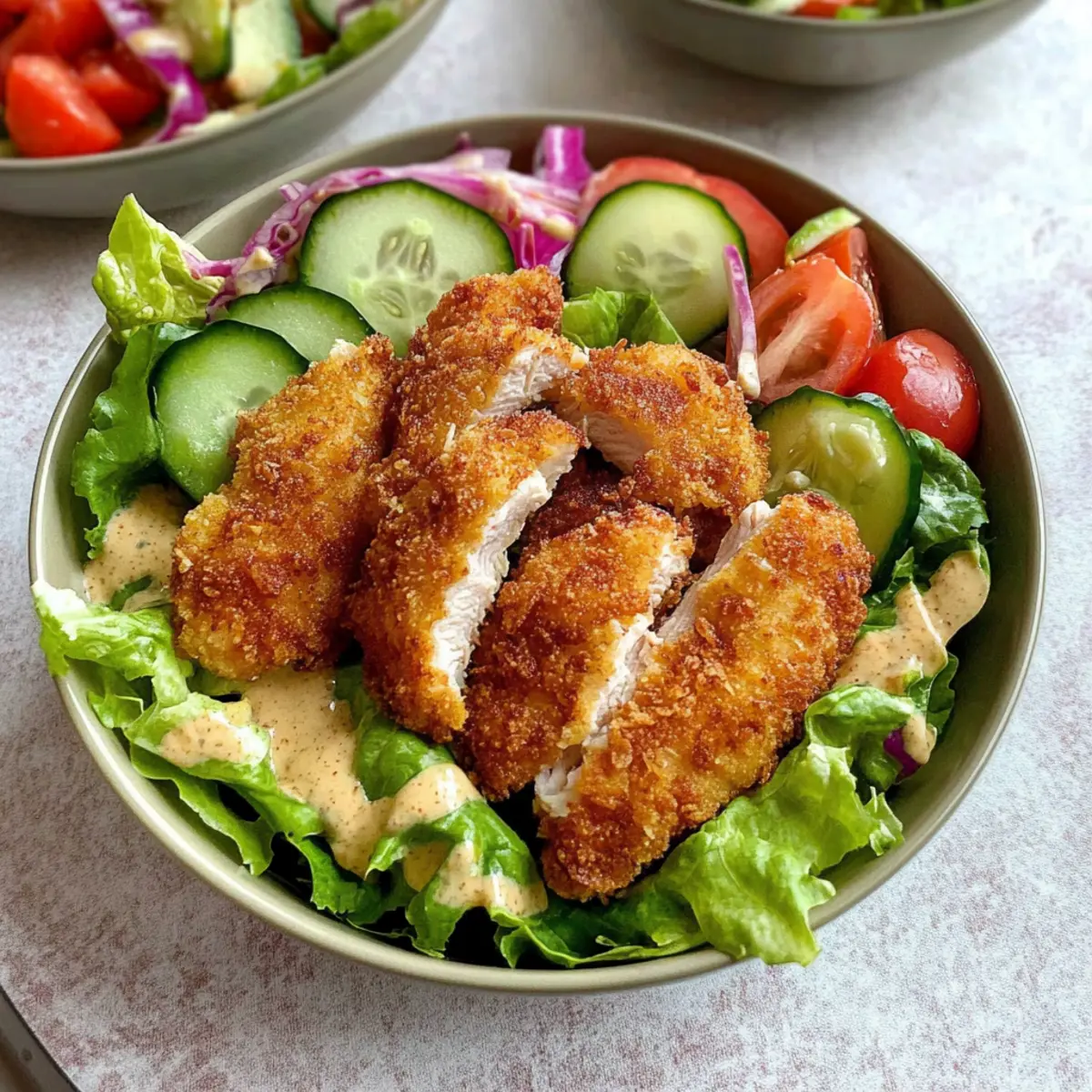 Crispy Air Fried Chicken Tender Salad with Honey Mustard Bliss