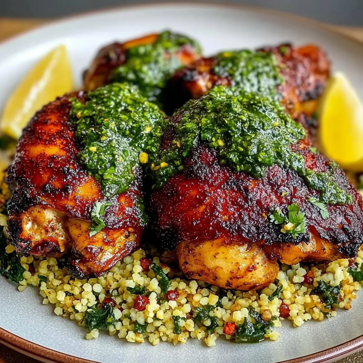 Spicy Moroccan Harissa Chicken with Zesty Mint Chimichurri