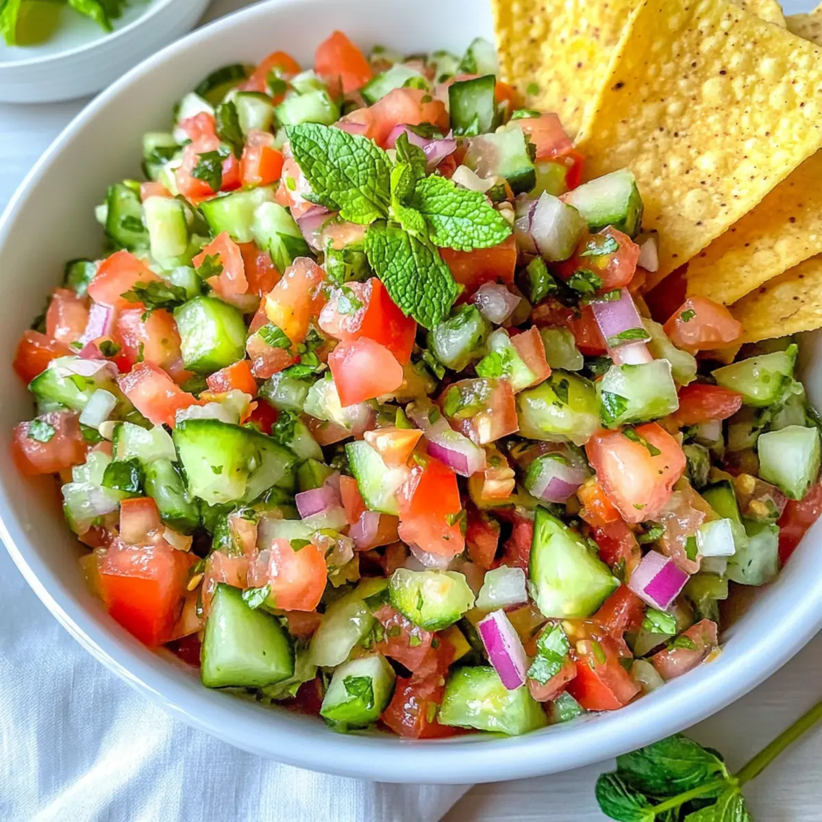 Vibrant Shirazi Salad with Crunchy Homemade Tortilla Chips