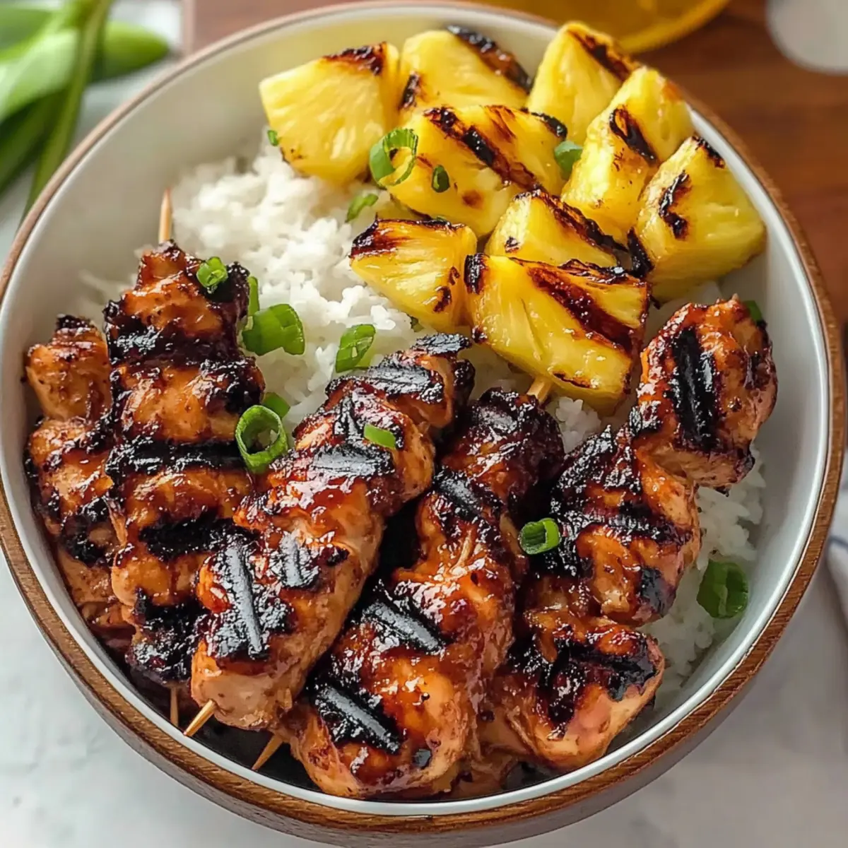 Savor Hawaiian Chicken BBQ Skewers with Grilled Pineapple
